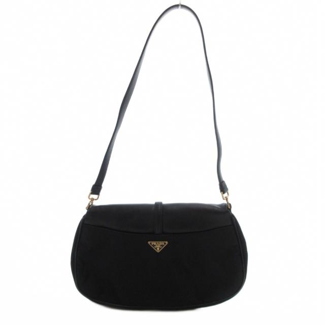 【中古】プラダ PRADA ワンショルダー バッグ 肩掛け ナイロン レザー トライアングル 三角 ロゴプレート 黒 ブラック_1