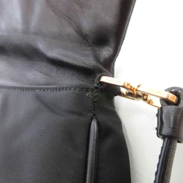 【中古】プラダ PRADA ワンショルダー バッグ 肩掛け ナイロン レザー トライアングル 三角 ロゴプレート 黒 ブラック_7