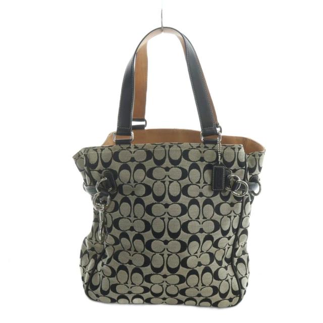 【中古】コーチ COACH 6352 トートバッグ ハンド キャンバス レザー シグネチャー 黒 ブラック グレー ■GY18 /MQ
