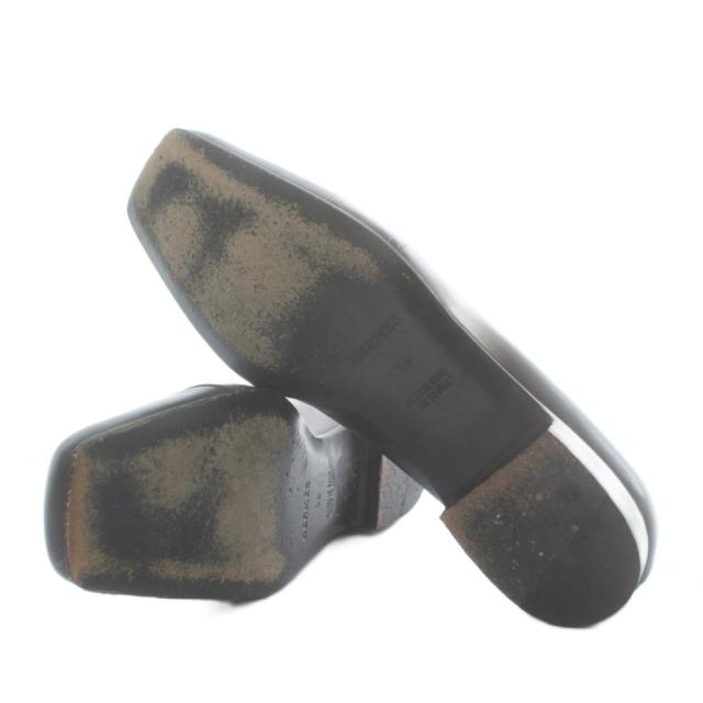 【中古】エルメス HERMES ローファー モカシン レザー スクエアトゥ Hロゴ 36 23?p 黒 ブラック /XZ ■GY18_5