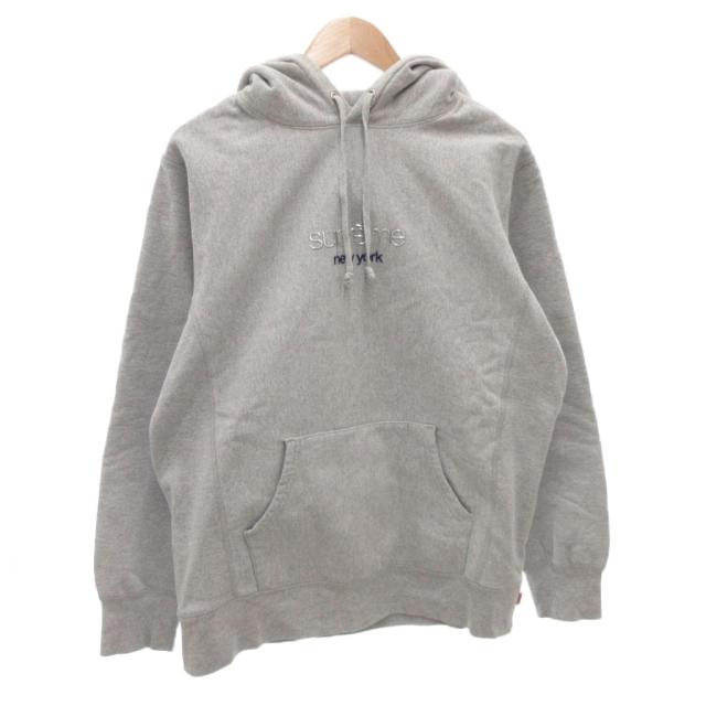【中古】シュプリーム CHROME Classic logo  hooded sweatshirt 16AW パーカー フーディ スウェット 長袖 L グレー
