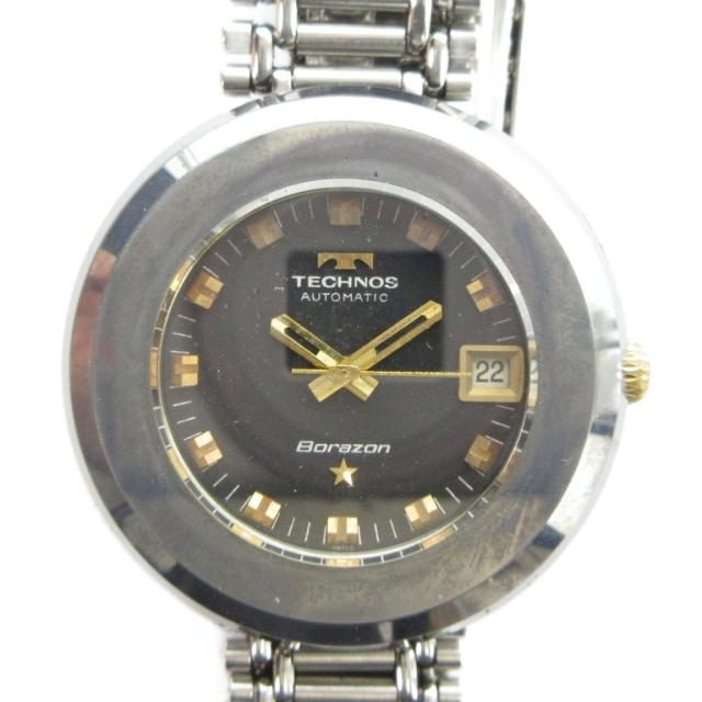 【中古】テクノス TECHNOS Borazon ボラゾン 腕時計 ヴィンテージ アンティーク ウォッチ 自動巻き デイト 黒文字盤