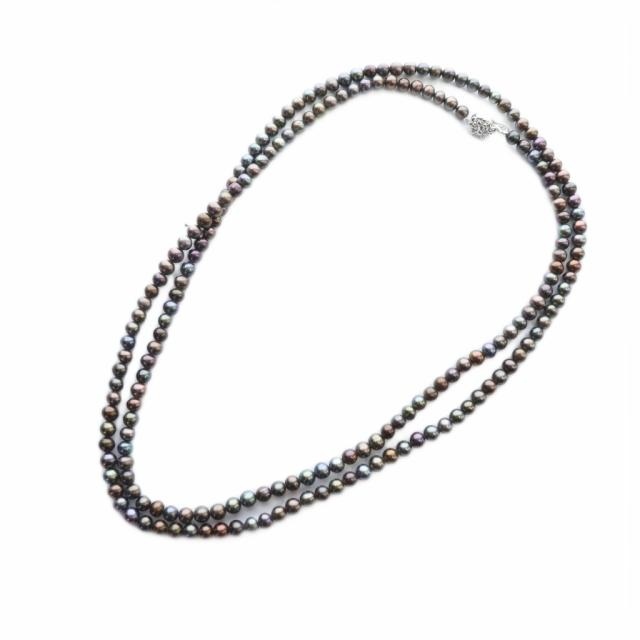 【中古】黒真珠 パール ネックレス ロング 2連 8mm珠 アクセサリー SV925 シルバー金具 マルチカラー ■GY18 /MQ レディース