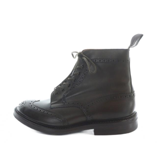 【中古】トリッカーズ TRICKER'S カントリーブーツ ショート レザー ロゴ ウィングチップ 9 27.5cm 茶 ブラウン