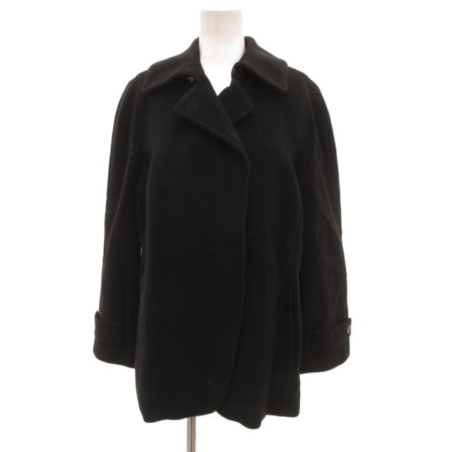 【中古】マックスマーラ MAX MARA 白タグ ピーコート Pコート メルトン ウール カシミヤ 比翼 36 黒 ブラック