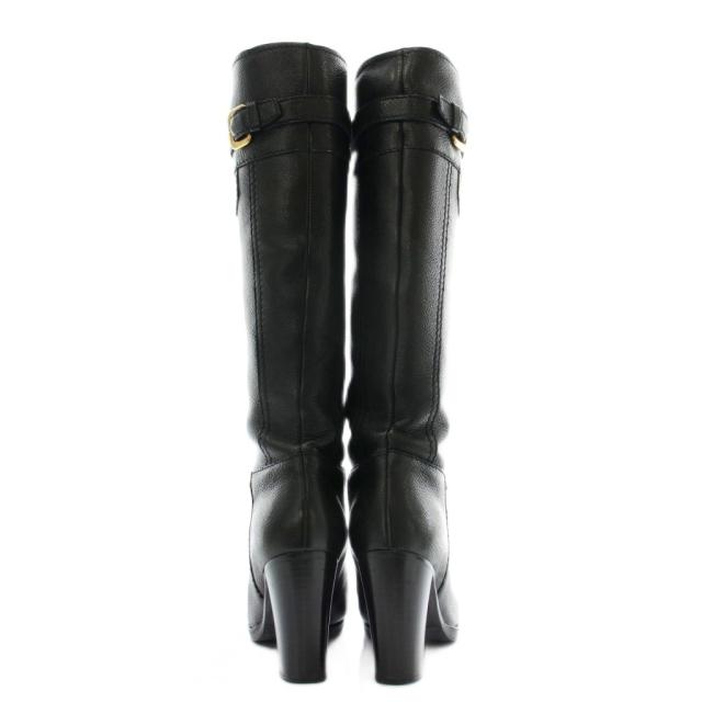 【中古】プラダ PRADA ロングブーツ レザー ラウンドトゥ ハイヒール ロゴ ゴールド金具 36.5 23.5cm 黒 ブラック_4