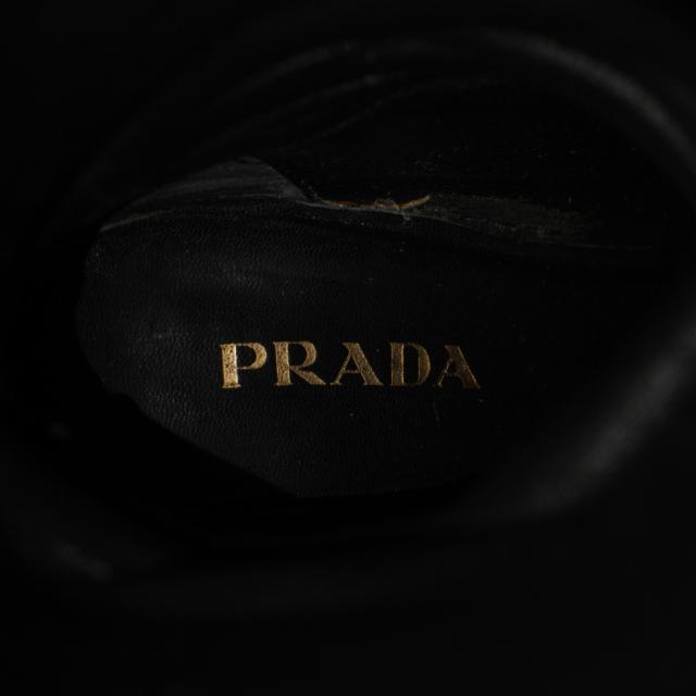 【中古】プラダ PRADA ロングブーツ レザー ラウンドトゥ ハイヒール ロゴ ゴールド金具 36.5 23.5cm 黒 ブラック_6
