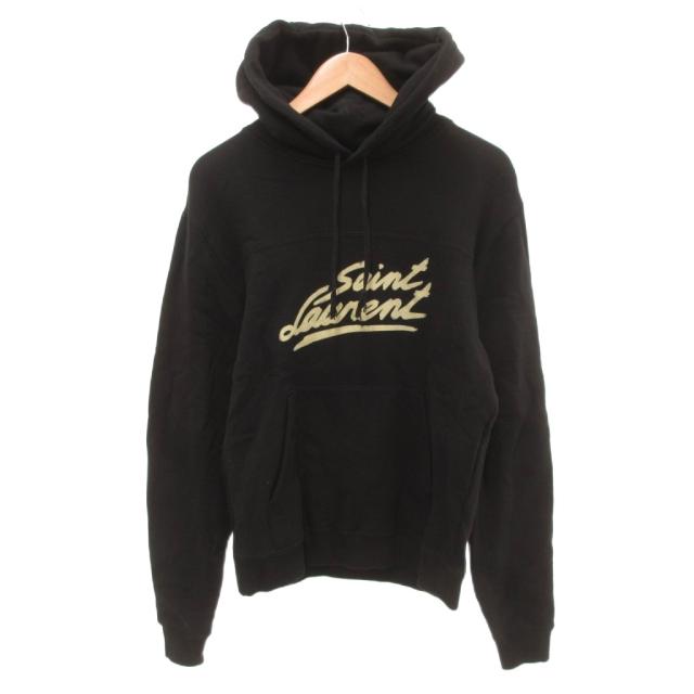 【中古】サンローラン パリ SAINT LAURENT PARIS プルオーバーパーカー フーディー スウェット ロゴ M 黒 ブラック