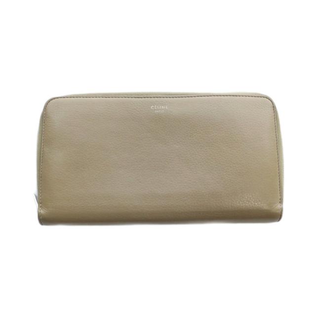 【中古】セリーヌ CELINE 長財布 ウォレット レザー ロゴ ラウンドファスナー ベージュ ■GY18 /MQ レディース