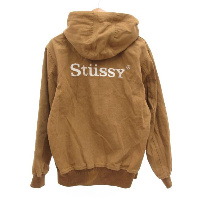 【中古】ステューシー STUSSY アクティブ ジャケット フード パーカー ジップアップ ダック地 ロゴ刺繍 L 茶 ブラウン_1