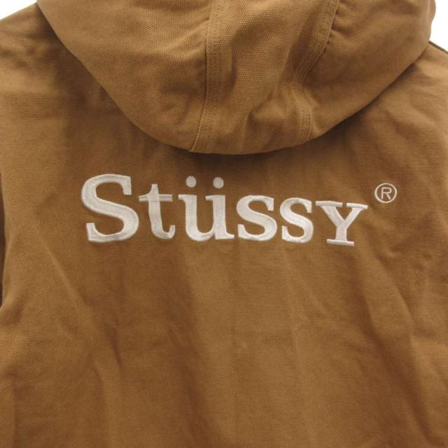 【中古】ステューシー STUSSY アクティブ ジャケット フード パーカー ジップアップ ダック地 ロゴ刺繍 L 茶 ブラウン_3