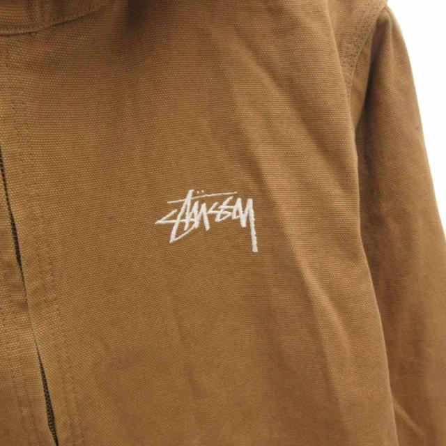 【中古】ステューシー STUSSY アクティブ ジャケット フード パーカー ジップアップ ダック地 ロゴ刺繍 L 茶 ブラウン_4
