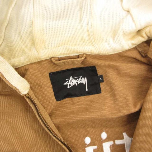 【中古】ステューシー STUSSY アクティブ ジャケット フード パーカー ジップアップ ダック地 ロゴ刺繍 L 茶 ブラウン_6