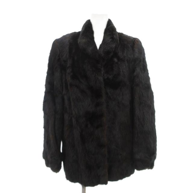 【中古】ノーブランド ファーコート 毛皮 ミンク ミドル ハーフ丈 ダークブラウン ブラック /UO ■GY18 レディース