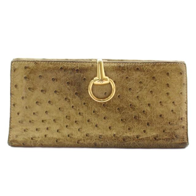 【中古】グッチ GUCCI 長財布 二つ折り オーストリッチ レザー ホースビット ゴールド金具 ベージュ 101602・2184