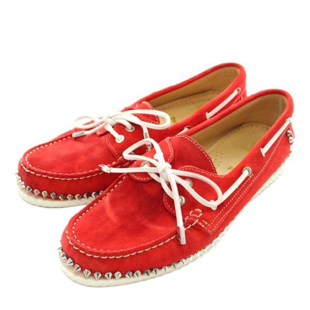 【中古】クリスチャンルブタン Christian louboutin デッキシューズ スエード スタッズ 42.5 27.5cm 赤 レッド