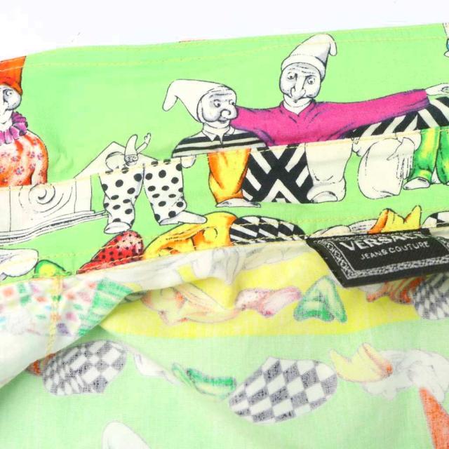 【中古】ヴェルサーチジーンズ  イタリア製 カジュアルシャツ グラフィックプリントシャツ 長袖 総柄 L 緑 黄_4