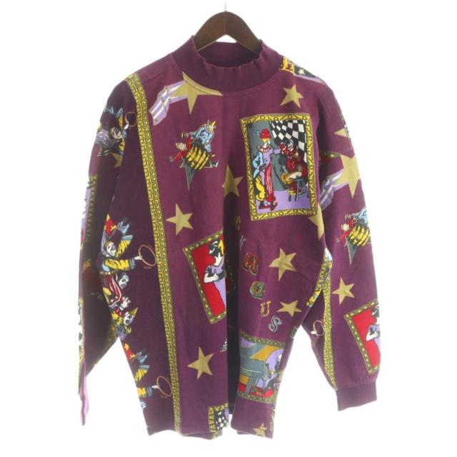 【中古】ヴェルサーチジーンズ VERSACE JEANS COUTURE Tシャツ ロンT 長袖 サーカスモチーフ 総柄 M 紫