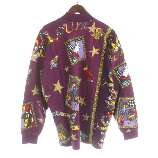 【中古】ヴェルサーチジーンズ VERSACE JEANS COUTURE Tシャツ ロンT 長袖 サーカスモチーフ 総柄 M 紫_1