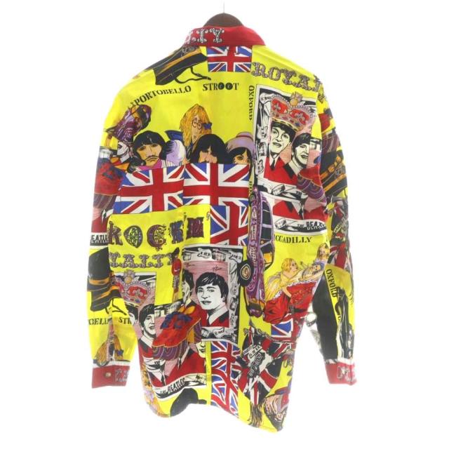 【中古】ヴェルサーチジーンズ イタリア製 カジュアルシャツ グラフィックプリントシャツ 長袖 ビートルズ 総柄 L_1