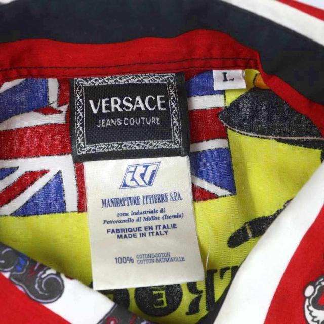 【中古】ヴェルサーチジーンズ イタリア製 カジュアルシャツ グラフィックプリントシャツ 長袖 ビートルズ 総柄 L_2