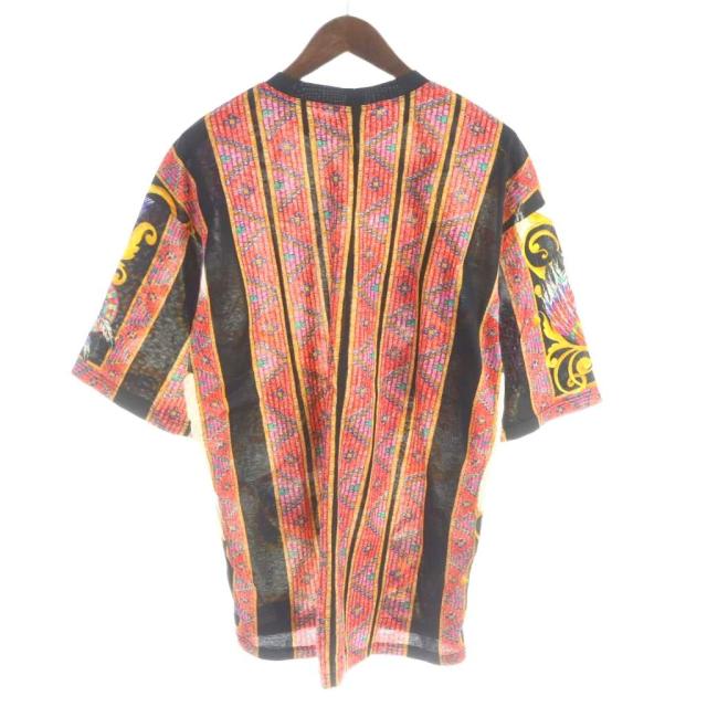 【中古】ヴェルサーチジーンズ VERSACE JEANS COUTURE Tシャツ 半袖 総柄 バロック M アイボリー 黒 ブラック_1