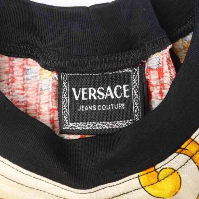 【中古】ヴェルサーチジーンズ VERSACE JEANS COUTURE Tシャツ 半袖 総柄 バロック M アイボリー 黒 ブラック_2
