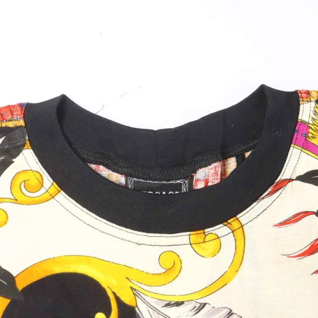 【中古】ヴェルサーチジーンズ VERSACE JEANS COUTURE Tシャツ 半袖 総柄 バロック M アイボリー 黒 ブラック_3