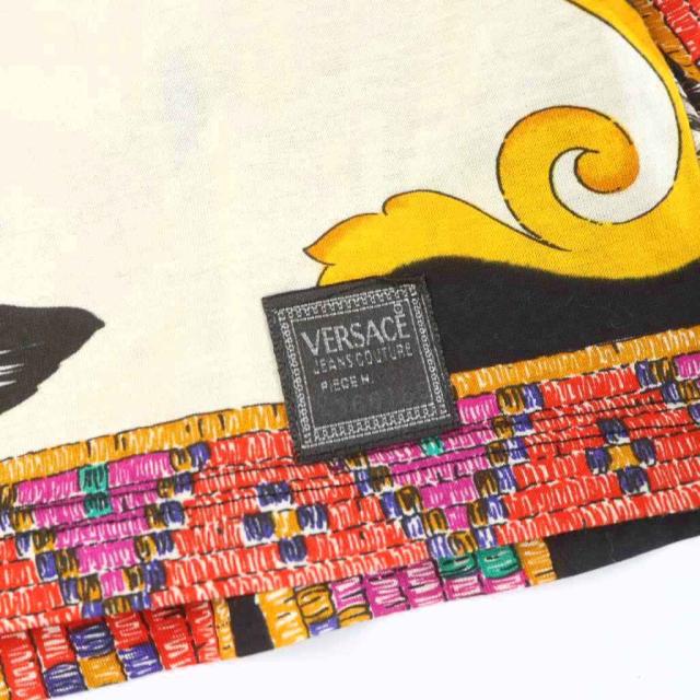 【中古】ヴェルサーチジーンズ VERSACE JEANS COUTURE Tシャツ 半袖 総柄 バロック M アイボリー 黒 ブラック_5