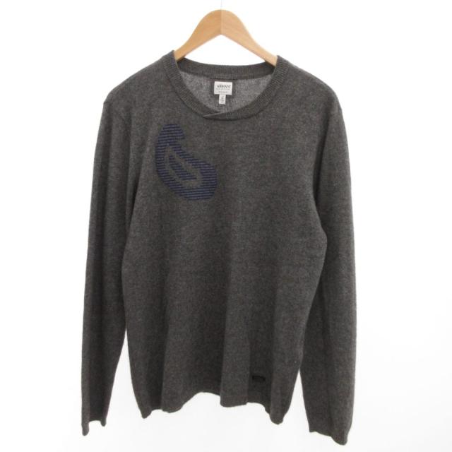 【中古】アルマーニ コレツィオーニ ARMANI COLLEZIONI カシミヤニット セーター 長袖 クルーネック S 50 グレー