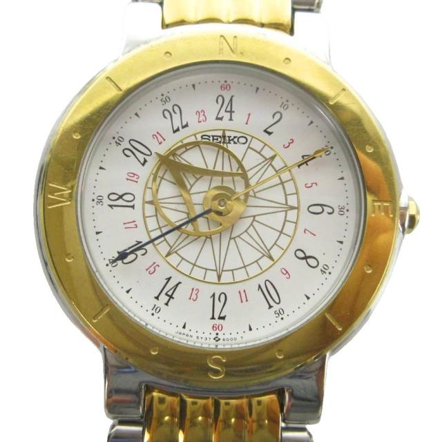 【中古】セイコー SEIKO ジャンク品 5Y37-6010 腕時計 ウォッチ クォーツ 白文字盤 ゴールド色 ■GY18 /MQ メンズ