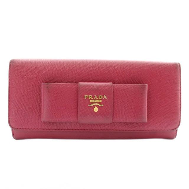 中古】プラダ PRADA 長財布 二つ折り サフィアーノレザー リボン ロゴ 