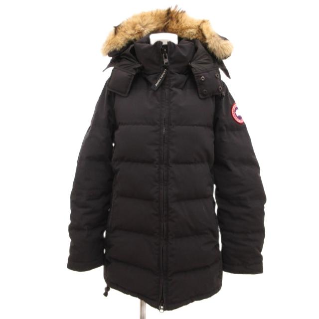 【中古】カナダグース CANADA GOOSE BELLEVILLE ダウンコート ワッペンロゴ コヨーテファー 毛皮 S 紺 ネイビー