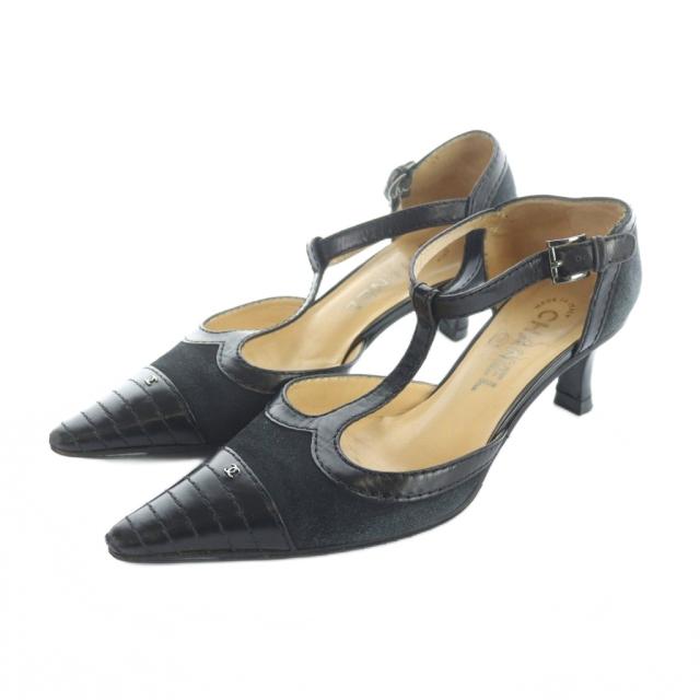 【中古】シャネル CHANEL パンプス スポインテッドトゥ スエード レザー ココマーク 36 23cm 黒 ブラック ■GY18
