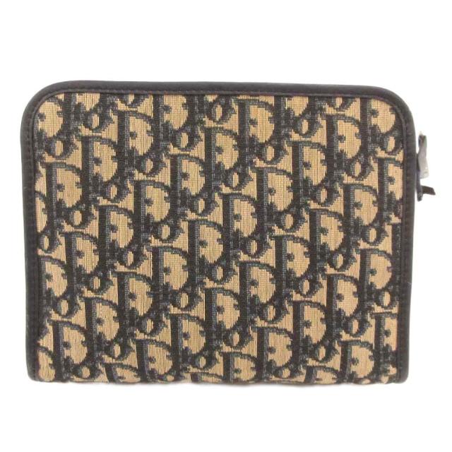 【中古】クリスチャンディオール Christian Dior ジャンク品 ポーチ トロッター キャンバス レザー 茶 ブラウン 紺