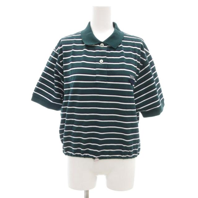 プラダ クロップド ポロシャツ コットンピケ ボーダー 三角 ワッペン 40 緑 中古】プラダ PRADA クロップド ポロシャツ コットンピケ 半袖