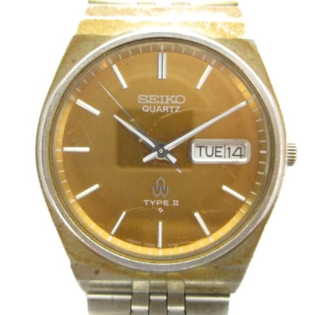 【中古】セイコー タイプ2 7546-700C 腕時計 ウォッチ クォーツ デイデイト 純正ブレス オレンジ文字盤 金色