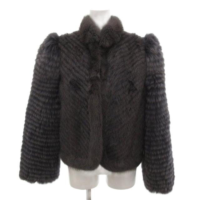 【中古】WHITE-BEAR ファーコート ミンク 毛皮 M ミドル丈 シェブロンカット グレー /TZ
