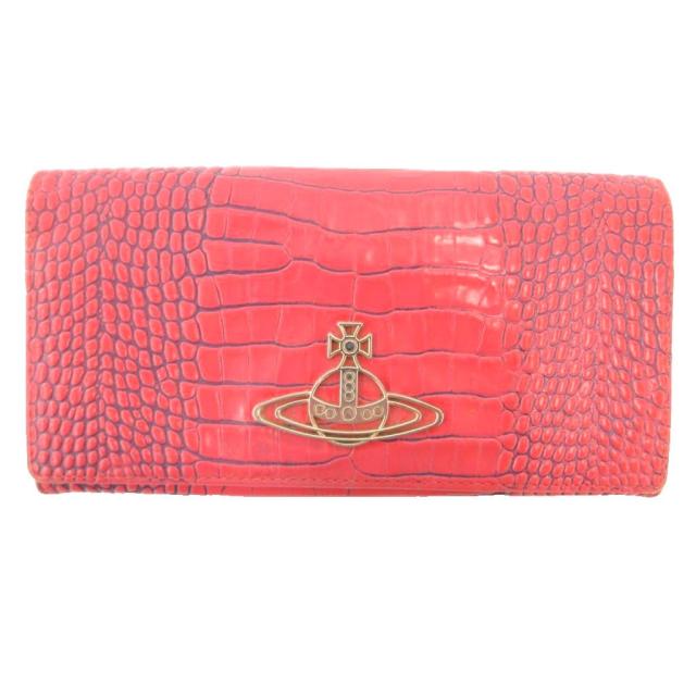 【中古】ヴィヴィアンウエストウッド Vivienne Westwood 長財布 ウォレット フラップ クロコ型押し レザー