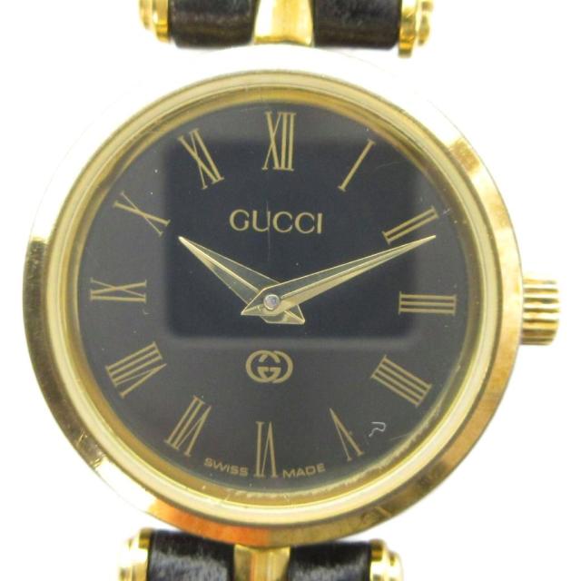 【中古】グッチ GUCCI ジャンク品 シェリーライン 腕時計 ウォッチ クォーツ 黒文字盤 レザーベルト