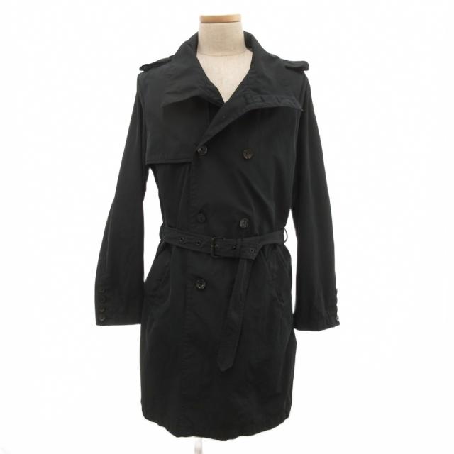 【中古】アレキサンダーマックイーン ALEXANDER MCQUEEN トレンチコート ロング 48 黒 ブラック エポレット