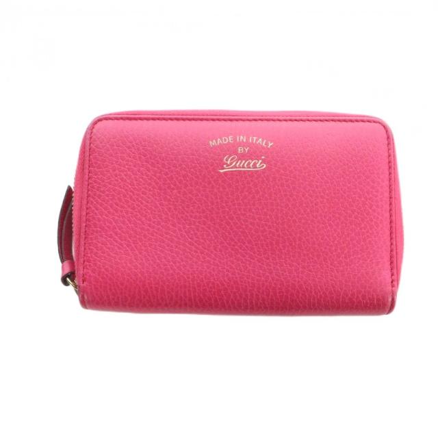 【中古】グッチ GUCCI 二つ折り財布 ウォレット ラウンドファスナー レザー 型押しロゴ ピンク ■GY18 /MQ ■OH