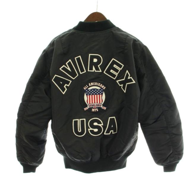 【中古】アヴィレックス AVIREX フライトジャケット L 黒 ブラック サーモライト ジャンパー ブルゾン スカジャン