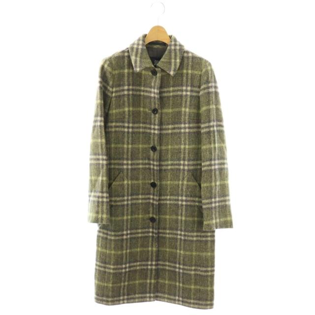 【中古】バーバリー ロンドン BURBERRY LONDON ステンカラーコート チェック柄 ウール ロング 40 グリーン /HK