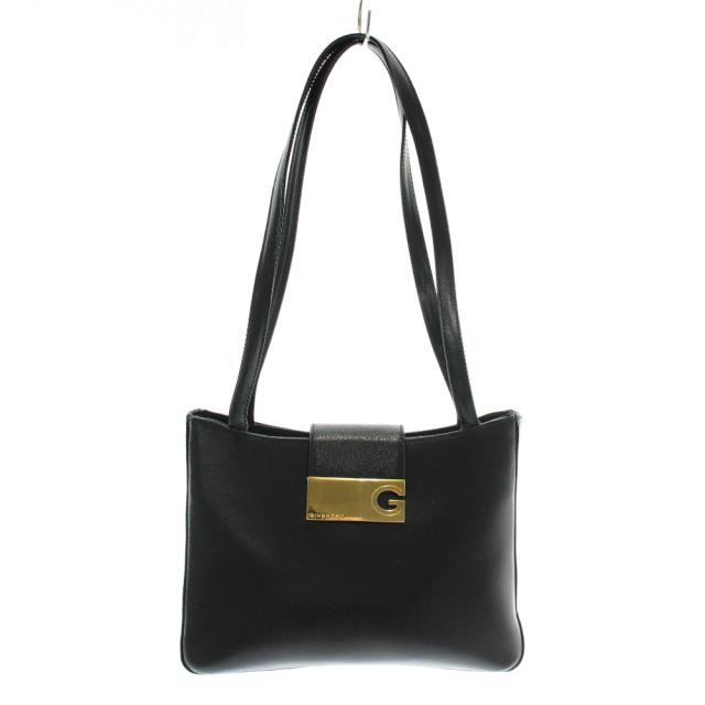 【中古】ジバンシィ GIVENCHY トートバッグ 一肩先 なめし革 ロゴタイプ目じるし ゴールド金具 黒 黒いこと /XZ ■GY18