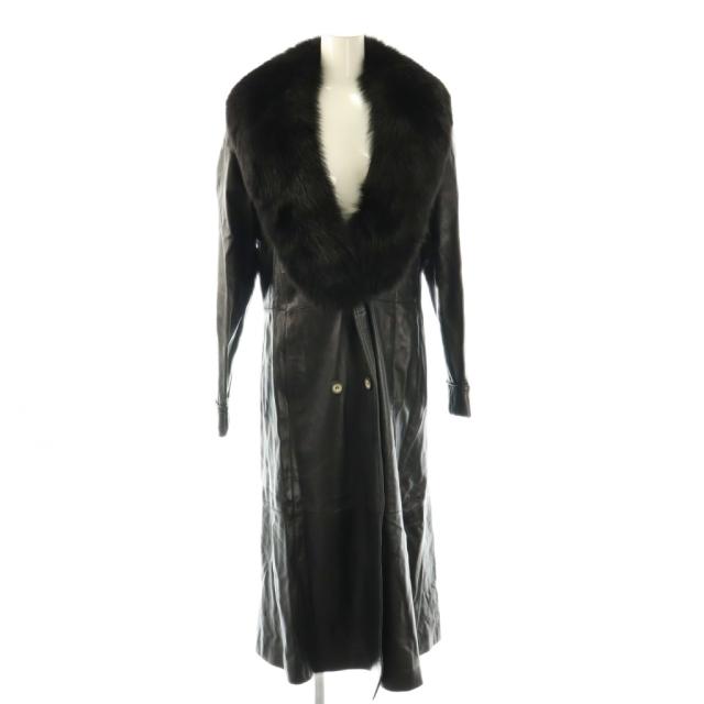 【中古】サガミンク SAGA MINK ルネローラン 光の都市 LUNELOURAN PARIS 厚地の外套 なめし革 ロング ダブル F 黒いこと 黒
