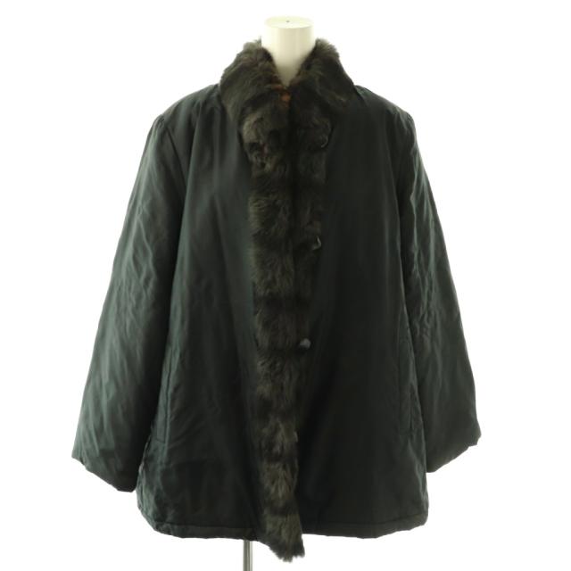 【中古】Le.f.e. 毛革厚地の外套 ラビットファー 獣の皮 地絹 L 黒いこと /DO ■GY18 レディース