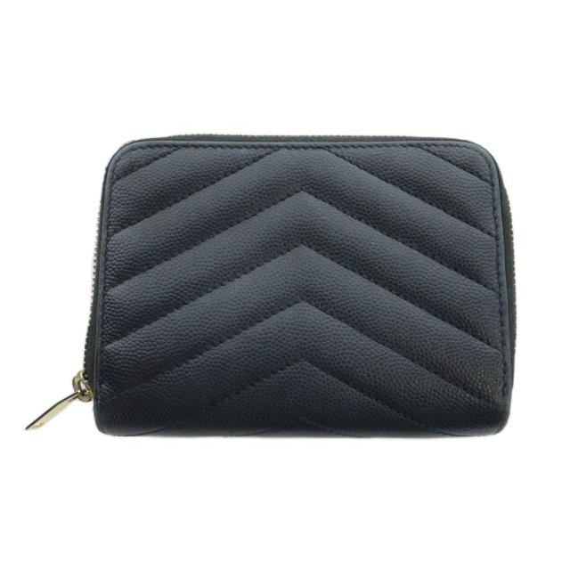 【中古】イヴサンローラン モノグラム コンパクトジップ アラウンド ウォレット 二つ折り財布 レザー カサンドラ 黒_1