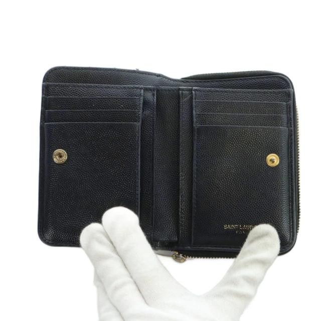 【中古】イヴサンローラン モノグラム コンパクトジップ アラウンド ウォレット 二つ折り財布 レザー カサンドラ 黒_4