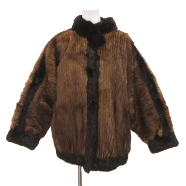 【中古】ノーブランド ミンクファーコート 毛皮 ハーフ丈 バイカラー 茶 ブラウン /JS ■GY11 レディース